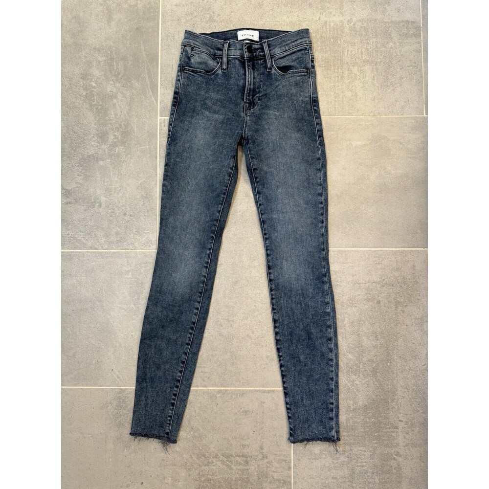 Frame Le High Skinny Jean Medium Wash Raw Hem Size 24